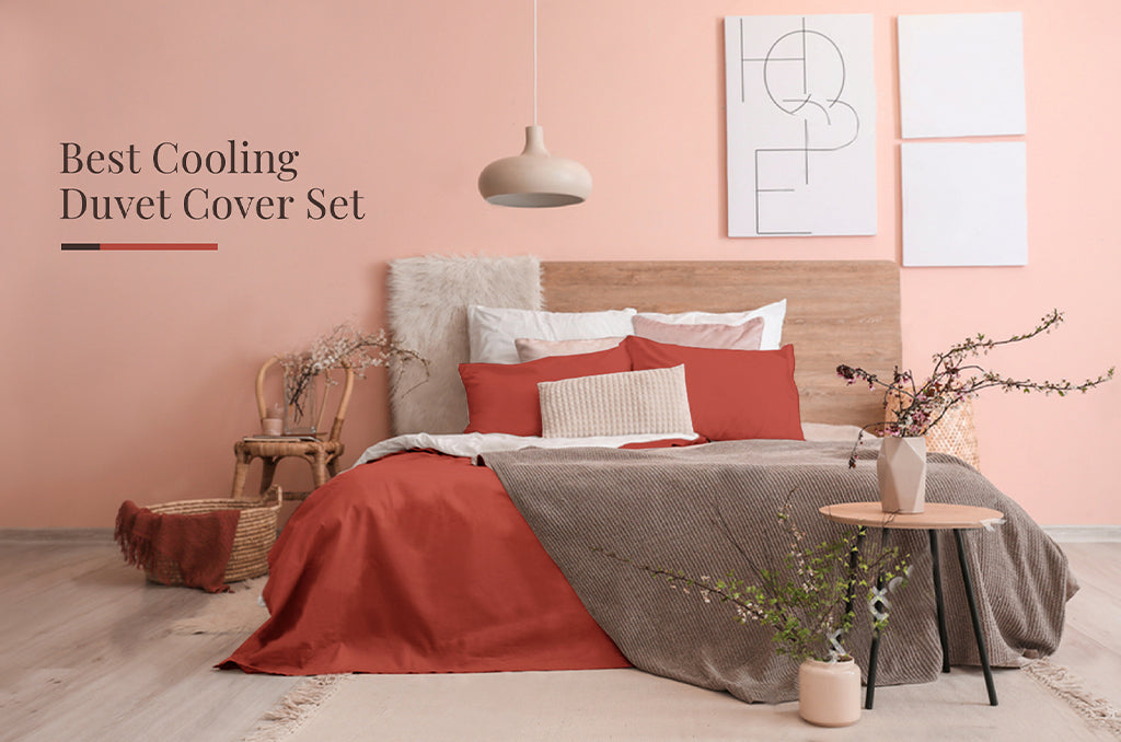 Modern room decor with a Pizuna cooling duvet cover set displayed on a neatly made bed