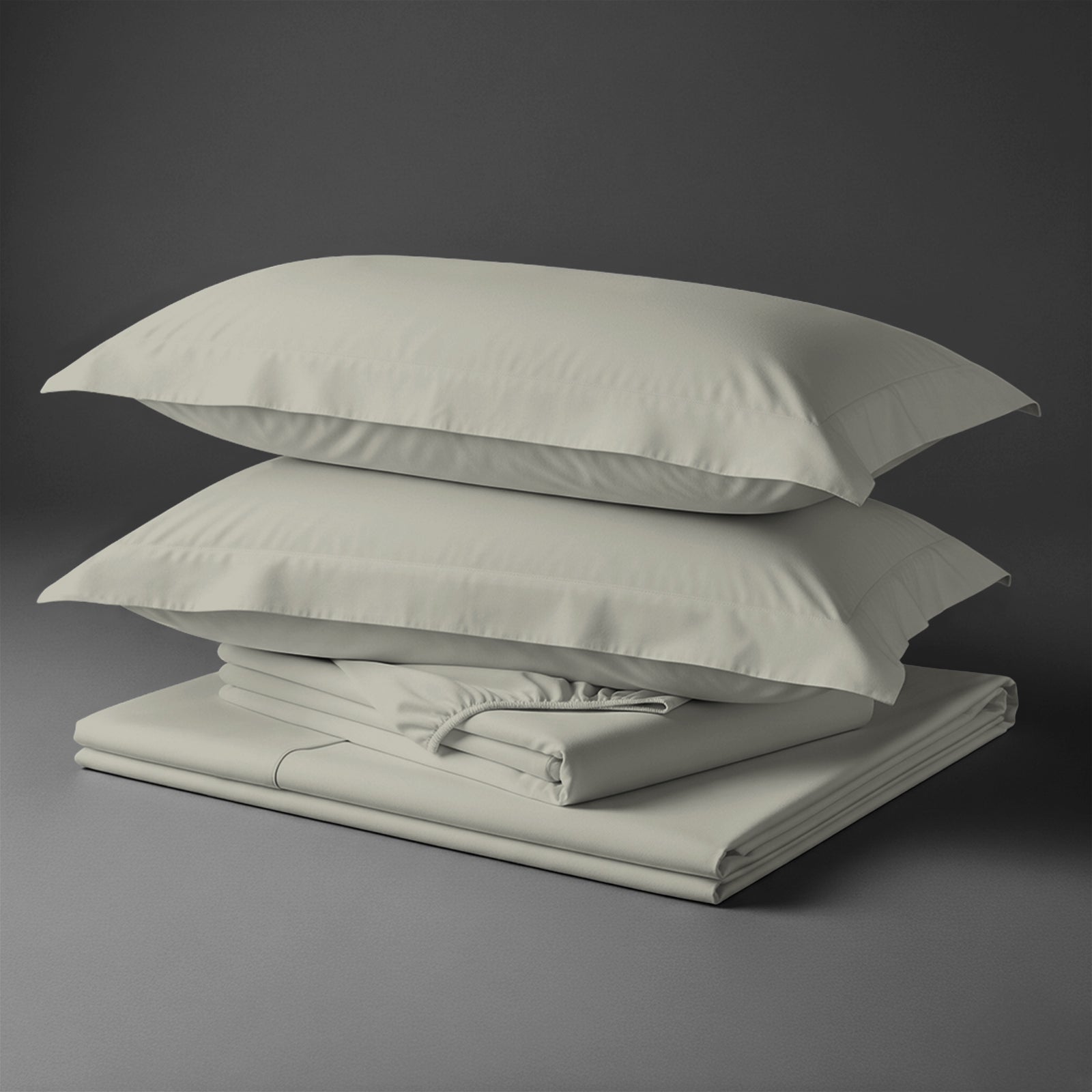 Pizuna Linens folded silver cotton bed sheet set 400 thread count king size 4 piece smooth and breathable