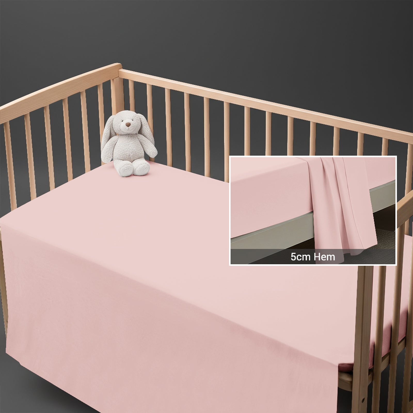 Light pink cotton baby flat sheet 120×150 cm with 5 cm hem soft and skin friendly
