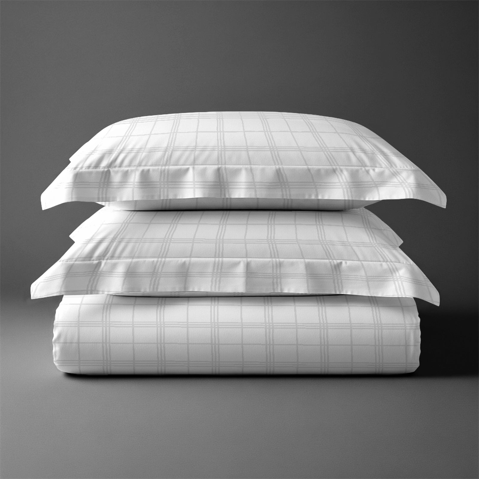 Folded Pizuna 100 percent cotton white checks 3 piece duvet cover set super king 300 thread count damask bedding