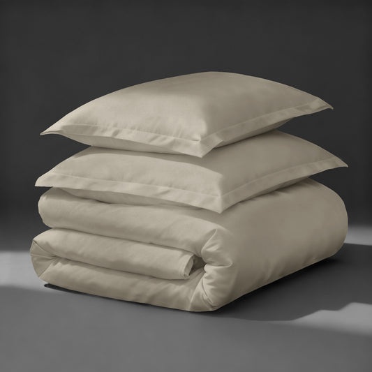 Pizuna luxurious cotton duvet cover 3 piece double size simply taupe 1000 thread count long staple cotton folded