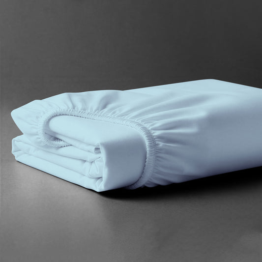 Pizuna luxury cotton single fitted sheet Baby Blue 800 thread count long staple cotton folded