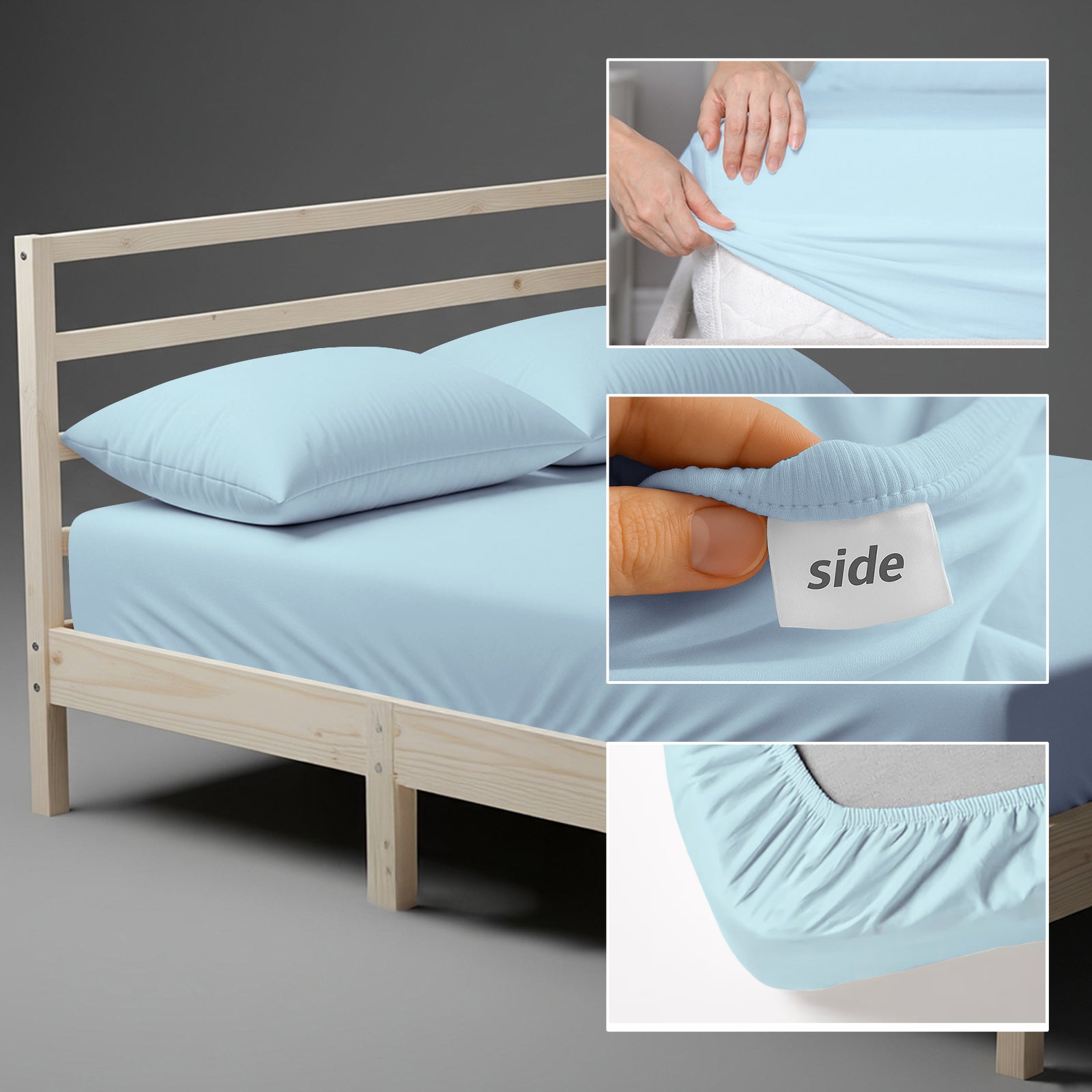 Baby Blue single fitted sheet 800 thread count with 40 cm deep pockets Smart Side tag 360 fit