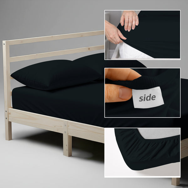 Black king fitted sheet 800 thread count with 40 cm deep pockets Smart Side tag 360 fit