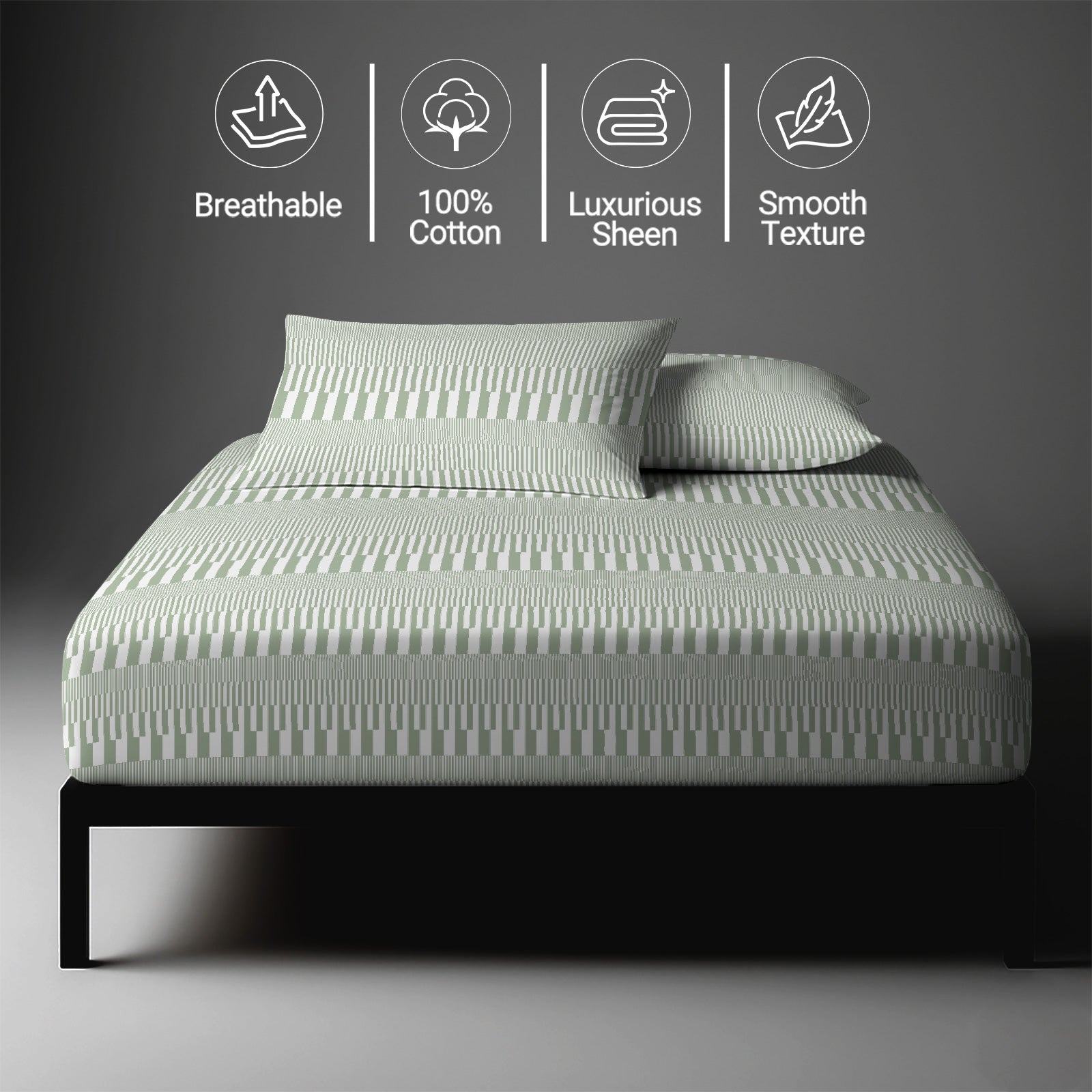 Cascade Stripe Green super king 400 thread count fitted sheet mercerized combed cotton smooth and lightweight