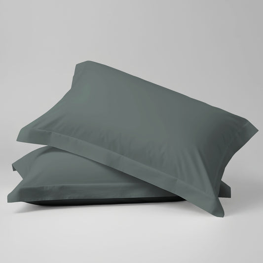 Pizuna Linens dark grey cotton percale 100 percent cotton pillowcases 2 piece oxford standard
