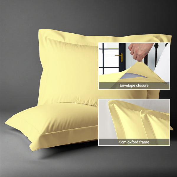 600 thread count mellow yellow envelope closure pillowcases oxford standard style secure fit skin friendly cotton with 5cm frame
